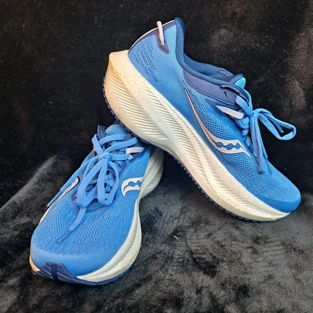 Saucony Triumph 21 Women's Road Running Shoes Size 7.5 Blue White Lace Up NOSOLE